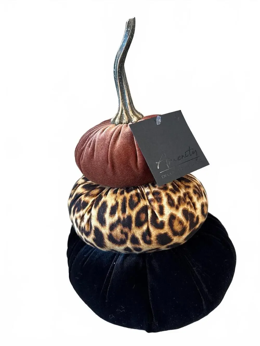 Amenity Decorative Stacked Velvet Pumpkins with Leopard Print Accent